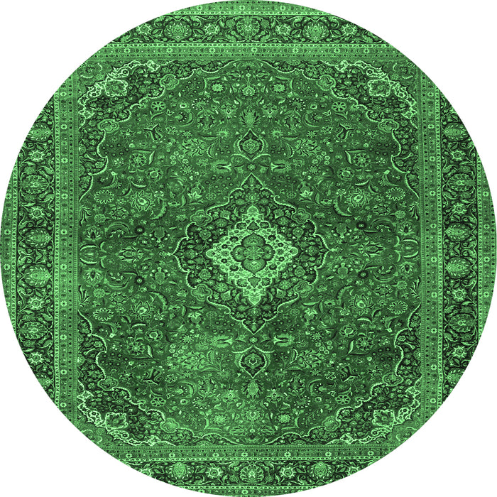 Round Persian Emerald Green Traditional Rug, tr2273emgrn