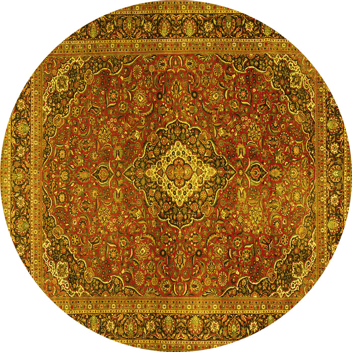 Round Machine Washable Persian Yellow Traditional Rug, wshtr2273yw