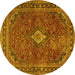 Round Machine Washable Persian Yellow Traditional Rug, wshtr2273yw