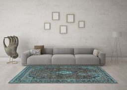 Machine Washable Persian Light Blue Traditional Rug in a Living Room, wshtr2273lblu