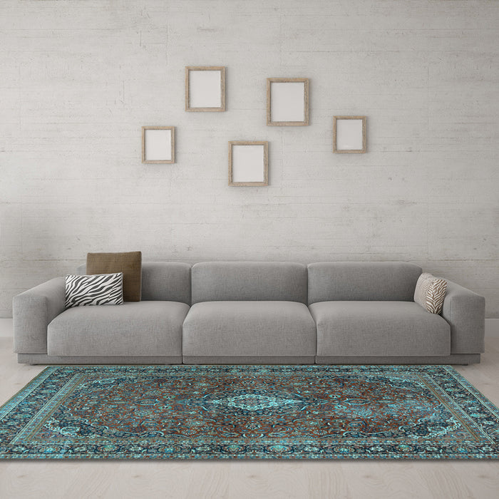 Machine Washable Persian Light Blue Traditional Rug in a Living Room, wshtr2273lblu