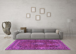 Machine Washable Persian Purple Traditional Area Rugs in a Living Room, wshtr2273pur
