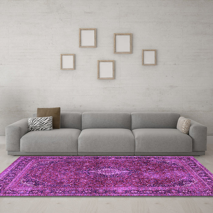 Machine Washable Persian Purple Traditional Area Rugs in a Living Room, wshtr2273pur