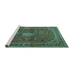 Sideview of Machine Washable Persian Turquoise Traditional Area Rugs, wshtr2273turq