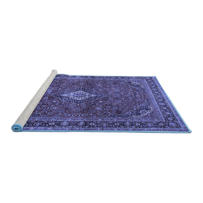 Sideview of Machine Washable Persian Blue Traditional Rug, wshtr2273blu
