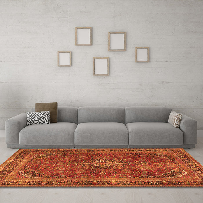 Machine Washable Persian Orange Traditional Area Rugs in a Living Room, wshtr2273org