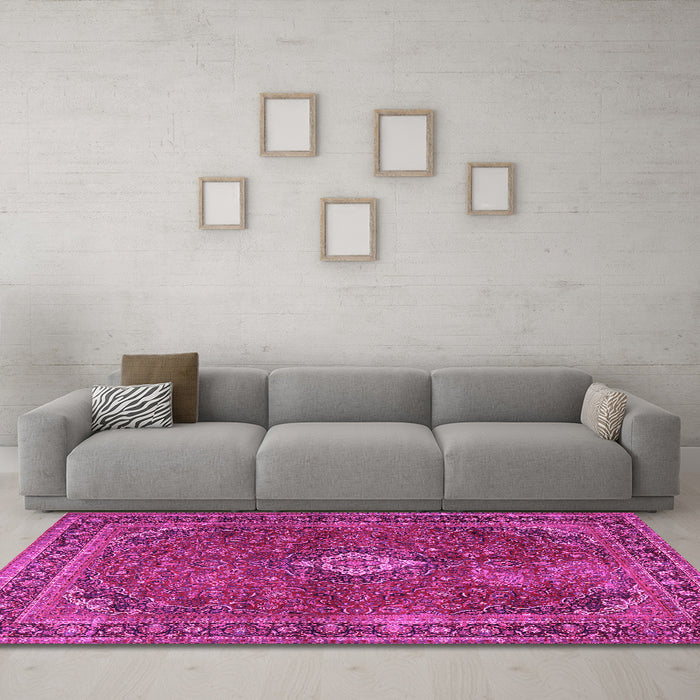 Machine Washable Persian Pink Traditional Rug in a Living Room, wshtr2273pnk