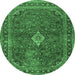 Round Machine Washable Persian Emerald Green Traditional Area Rugs, wshtr2273emgrn