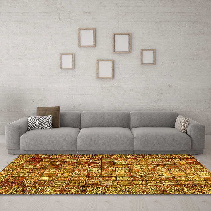 Machine Washable Persian Yellow Traditional Rug in a Living Room, wshtr2274yw