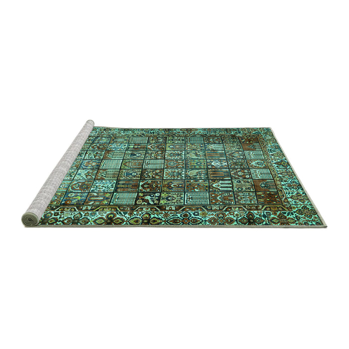 Sideview of Machine Washable Persian Turquoise Traditional Area Rugs, wshtr2274turq