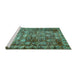 Sideview of Machine Washable Persian Turquoise Traditional Area Rugs, wshtr2274turq