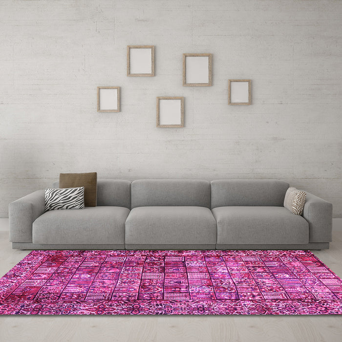 Machine Washable Persian Pink Traditional Rug in a Living Room, wshtr2274pnk