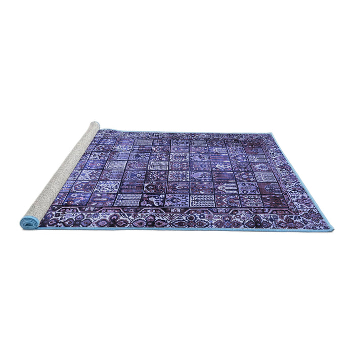Sideview of Machine Washable Persian Blue Traditional Rug, wshtr2274blu