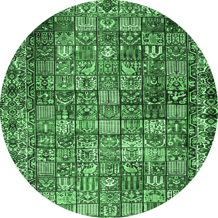 Round Persian Emerald Green Traditional Rug, tr2274emgrn