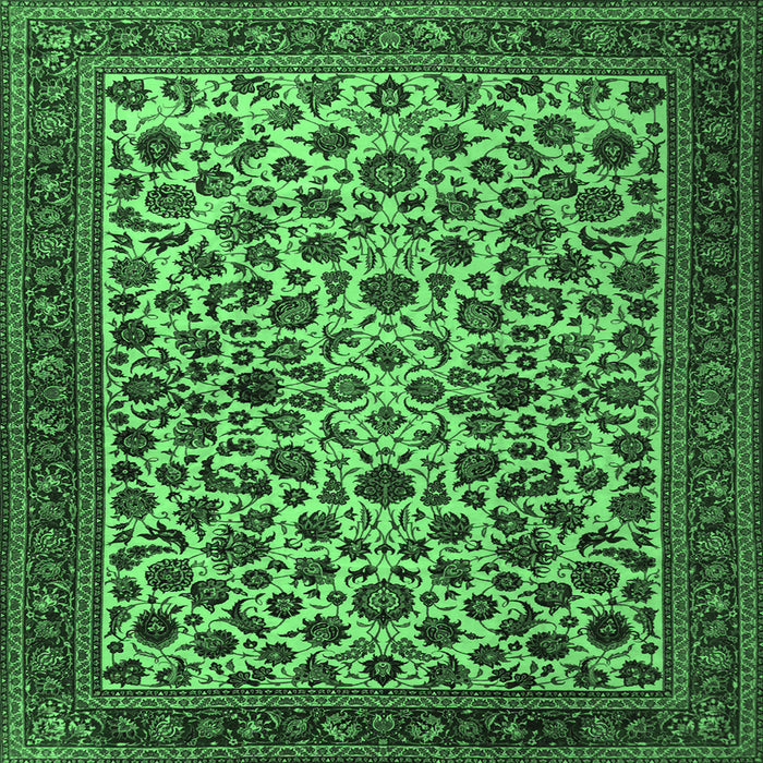 Square Machine Washable Persian Emerald Green Traditional Area Rugs, wshtr2275emgrn