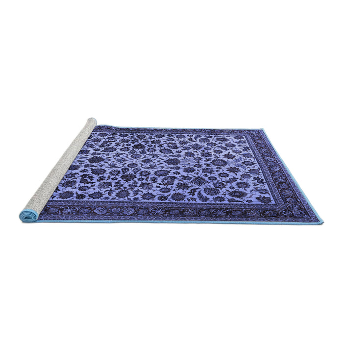 Sideview of Machine Washable Persian Blue Traditional Rug, wshtr2275blu