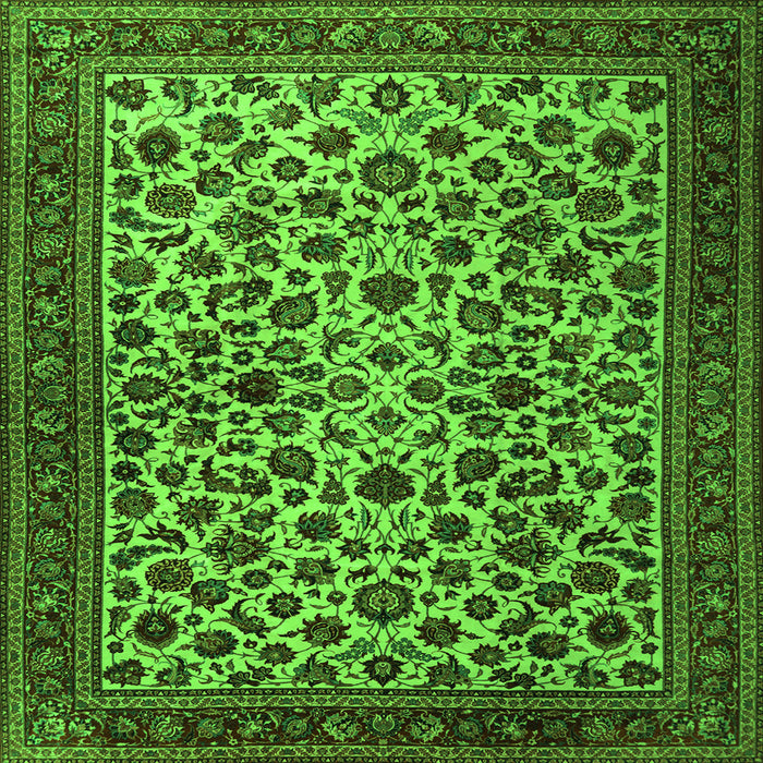 Round Machine Washable Persian Green Traditional Area Rugs, wshtr2275grn
