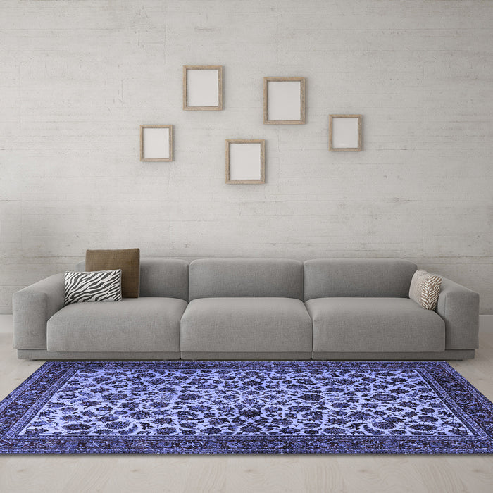 Machine Washable Persian Blue Traditional Rug in a Living Room, wshtr2275blu