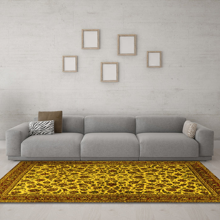 Machine Washable Persian Yellow Traditional Rug in a Living Room, wshtr2275yw