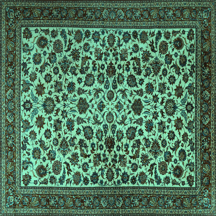 Square Machine Washable Persian Turquoise Traditional Area Rugs, wshtr2275turq