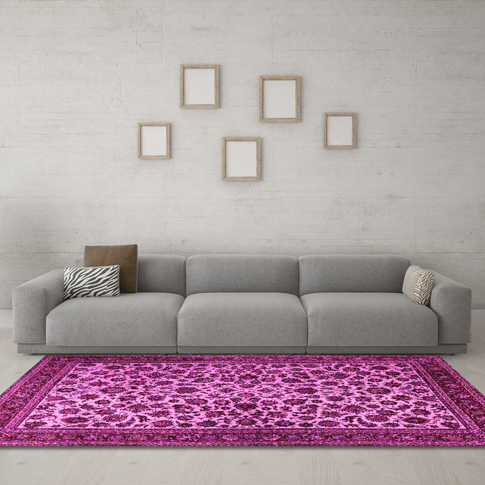 Machine Washable Persian Pink Traditional Rug in a Living Room, wshtr2275pnk