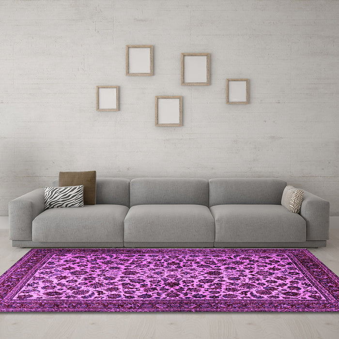 Machine Washable Persian Purple Traditional Area Rugs in a Living Room, wshtr2275pur
