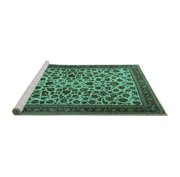 Sideview of Machine Washable Persian Turquoise Traditional Area Rugs, wshtr2275turq