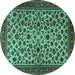 Round Machine Washable Persian Turquoise Traditional Area Rugs, wshtr2275turq