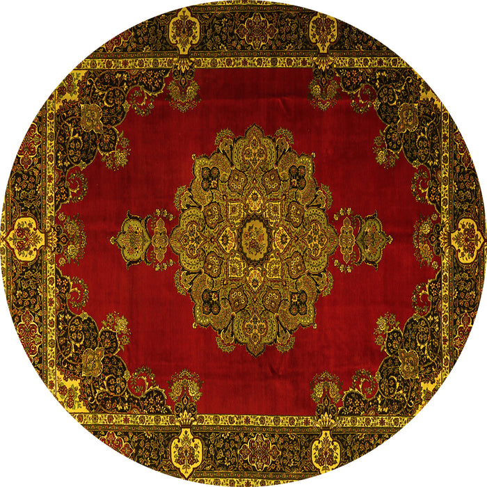 Round Machine Washable Persian Yellow Traditional Rug, wshtr2276yw