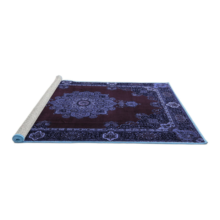 Sideview of Machine Washable Persian Blue Traditional Rug, wshtr2276blu