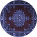 Round Machine Washable Persian Blue Traditional Rug, wshtr2276blu