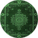 Round Machine Washable Persian Emerald Green Traditional Area Rugs, wshtr2276emgrn