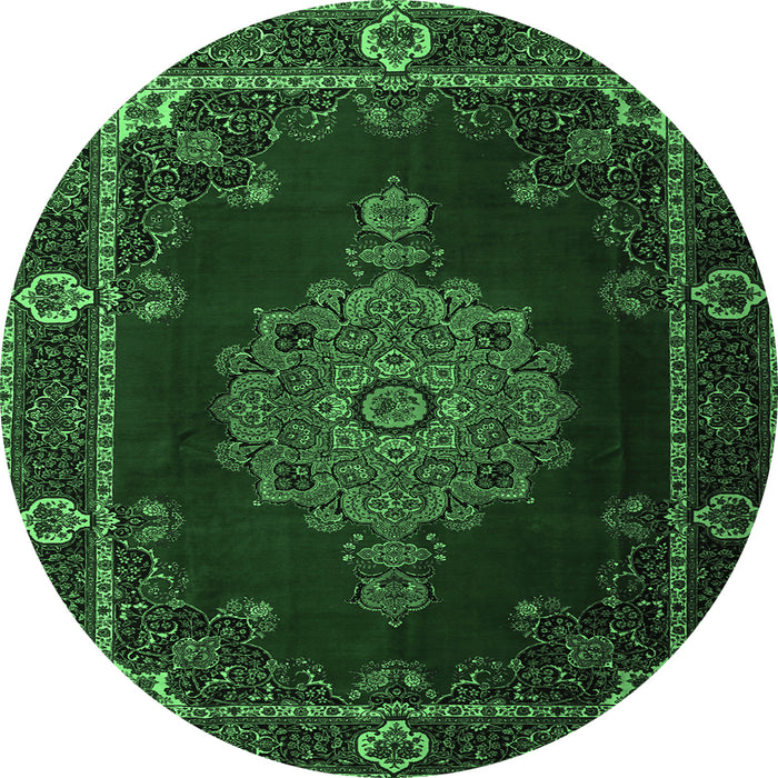Round Persian Emerald Green Traditional Rug, tr2276emgrn