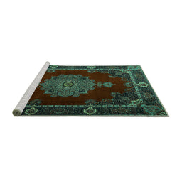 Sideview of Machine Washable Persian Turquoise Traditional Area Rugs, wshtr2276turq