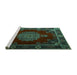 Sideview of Machine Washable Persian Turquoise Traditional Area Rugs, wshtr2276turq