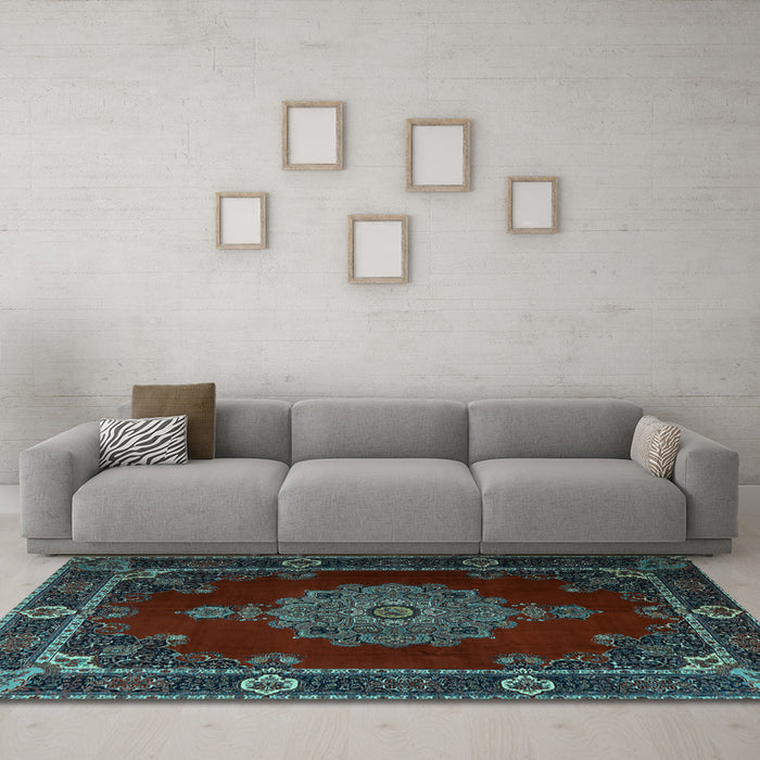 Machine Washable Persian Light Blue Traditional Rug in a Living Room, wshtr2276lblu