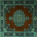 Square Machine Washable Persian Turquoise Traditional Area Rugs, wshtr2276turq