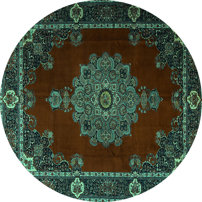 Round Machine Washable Persian Turquoise Traditional Area Rugs, wshtr2276turq
