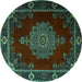 Round Machine Washable Persian Turquoise Traditional Area Rugs, wshtr2276turq