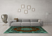 Machine Washable Persian Turquoise Traditional Area Rugs in a Living Room,, wshtr2276turq