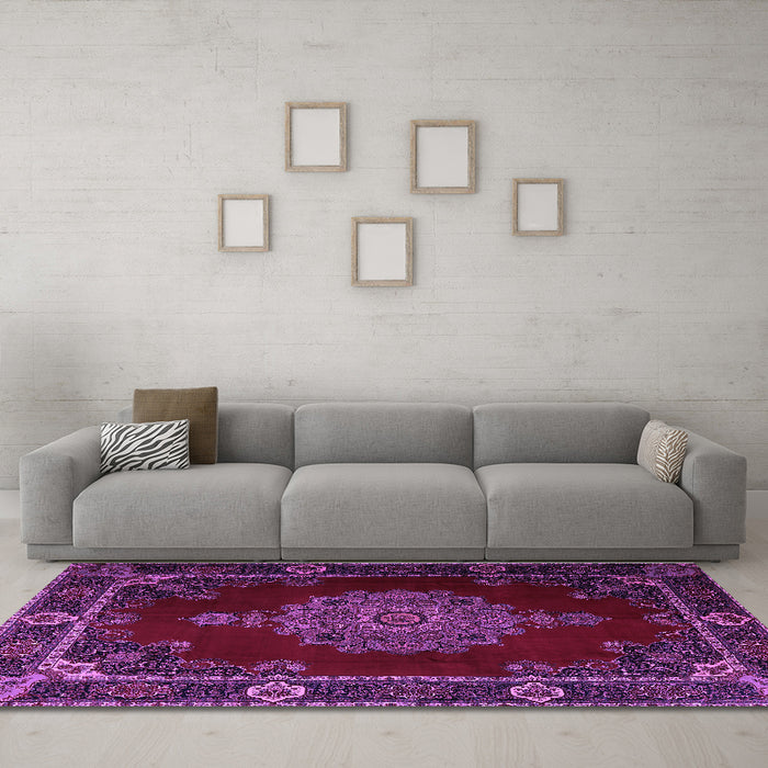 Machine Washable Persian Purple Traditional Area Rugs in a Living Room, wshtr2276pur