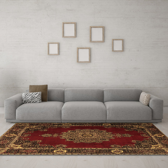 Machine Washable Persian Brown Traditional Rug in a Living Room,, wshtr2276brn