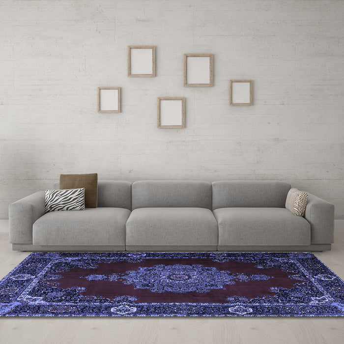 Machine Washable Persian Blue Traditional Rug in a Living Room, wshtr2276blu