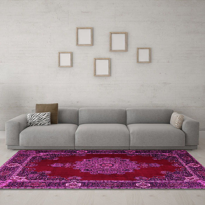 Machine Washable Persian Pink Traditional Rug in a Living Room, wshtr2276pnk