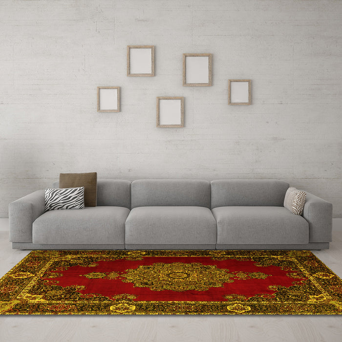 Machine Washable Persian Yellow Traditional Rug in a Living Room, wshtr2276yw