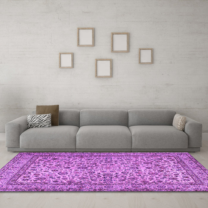 Machine Washable Persian Purple Traditional Area Rugs in a Living Room, wshtr2277pur