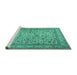 Sideview of Machine Washable Persian Turquoise Traditional Area Rugs, wshtr2277turq