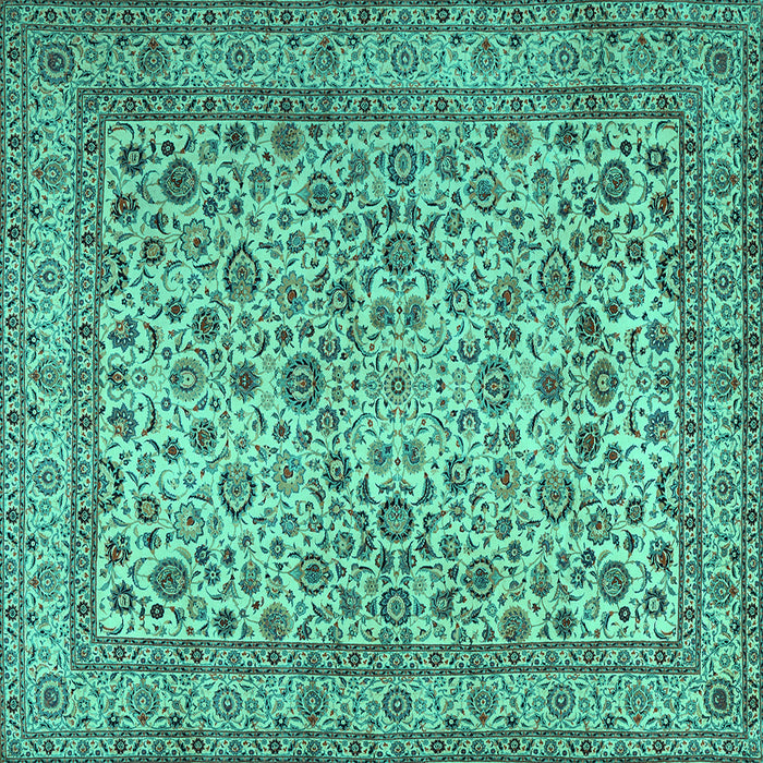Square Machine Washable Persian Turquoise Traditional Area Rugs, wshtr2277turq