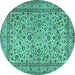 Round Machine Washable Persian Turquoise Traditional Area Rugs, wshtr2277turq