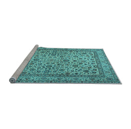 Sideview of Machine Washable Persian Light Blue Traditional Rug, wshtr2277lblu